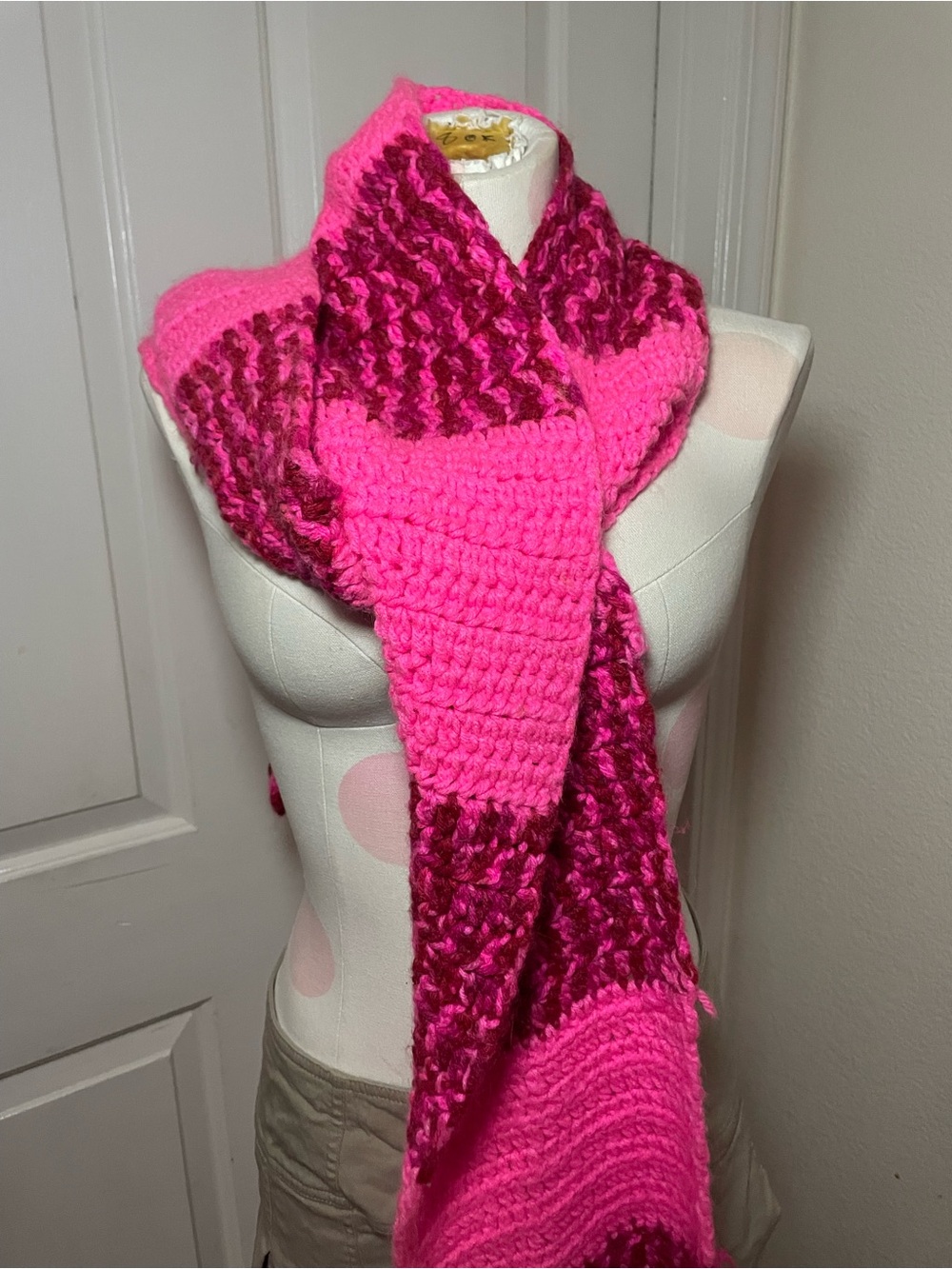 Handmade Hot Pink Knit Scarf - Women's Accessory